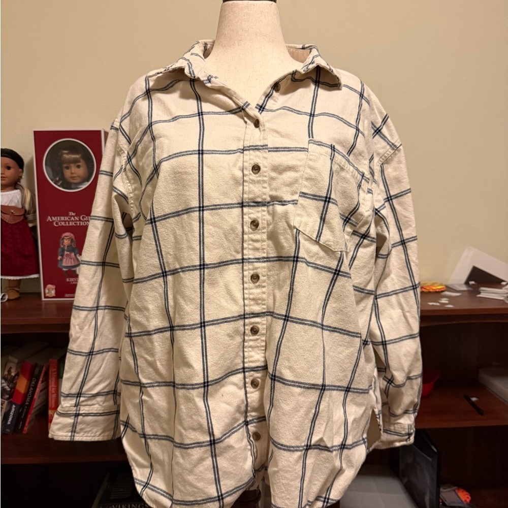 Universal Thread Cream and Blue Plaid Button down